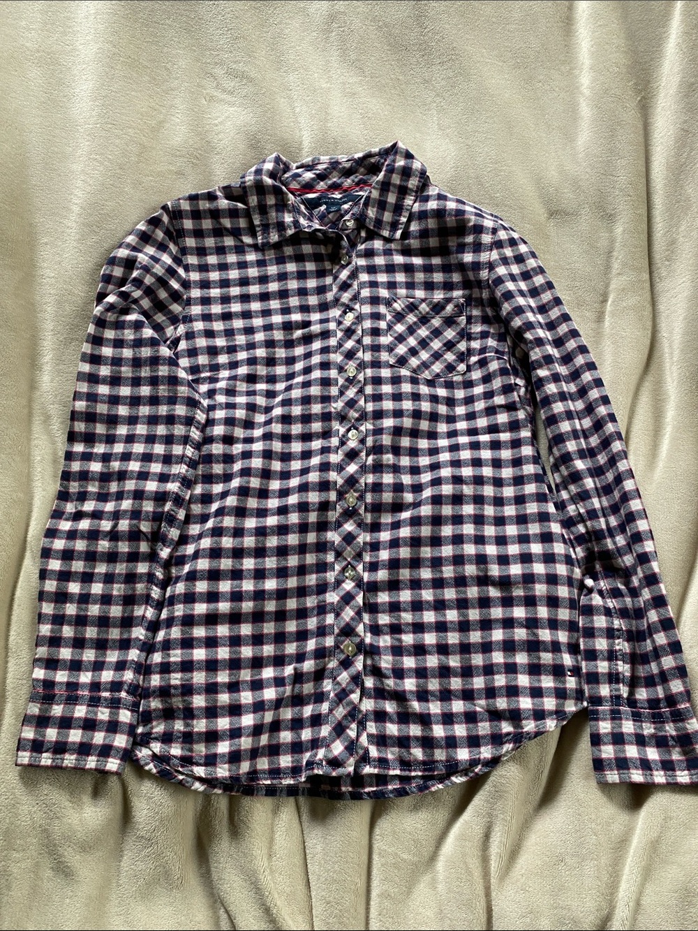 Tommy Hilfiger Navy, White & Pink Plaid Button-Down Shirt size S/P